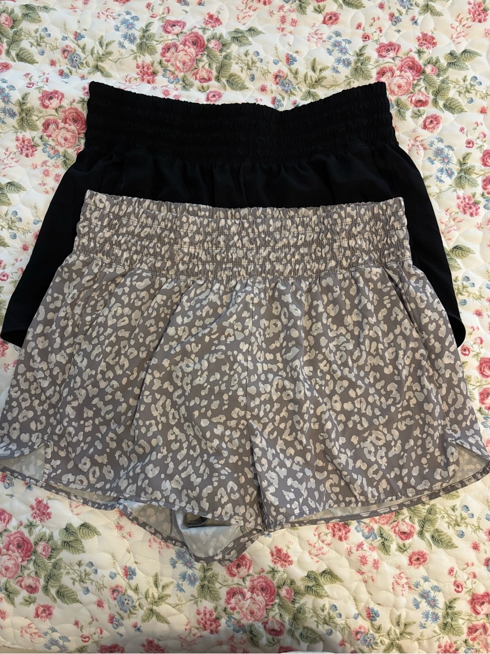 Women’s Athletic High Waist Pull-On Shorts — Black & Gray Leopard